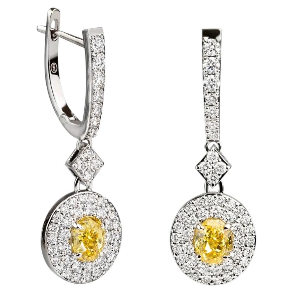 Orecchini con diamanti naturali certificati taglio ovale da 1,14 carati con 92 diamanti in oro 18 carati