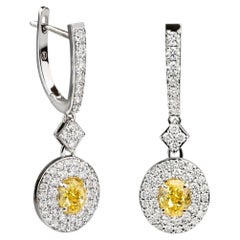 Certified Natural Oval Cut 1.14ct Diamond Earrings With 92 Diamonds In 18K Gold
