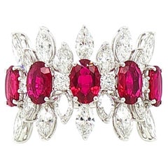 Certified No Heat Mozambique Ruby and Marquise White Diamond Ring in 18K Gold