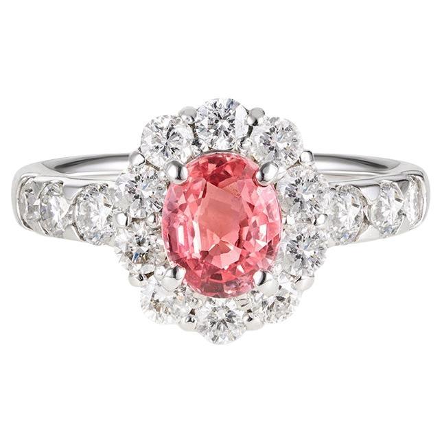 Zertifizierter natürlicher Padparadscha Saphir-Diamantring - Selten