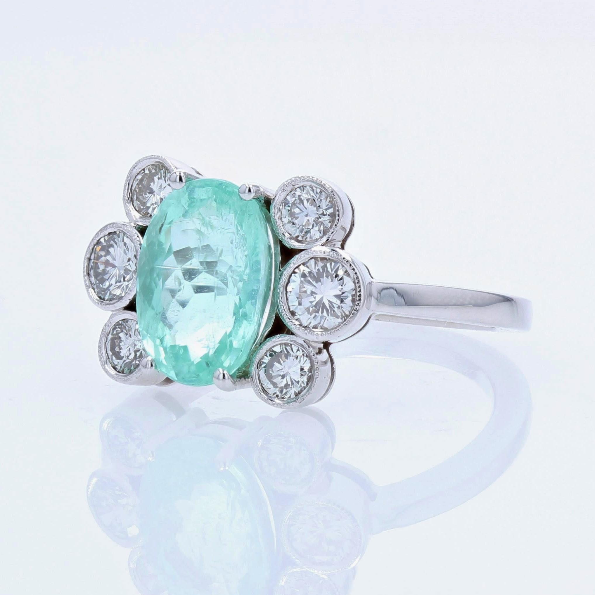Zertifizierter Ring aus 18 Karat Weigold mit natrlichem Paraiba-Turmalin und Diamanten Damen im Angebot