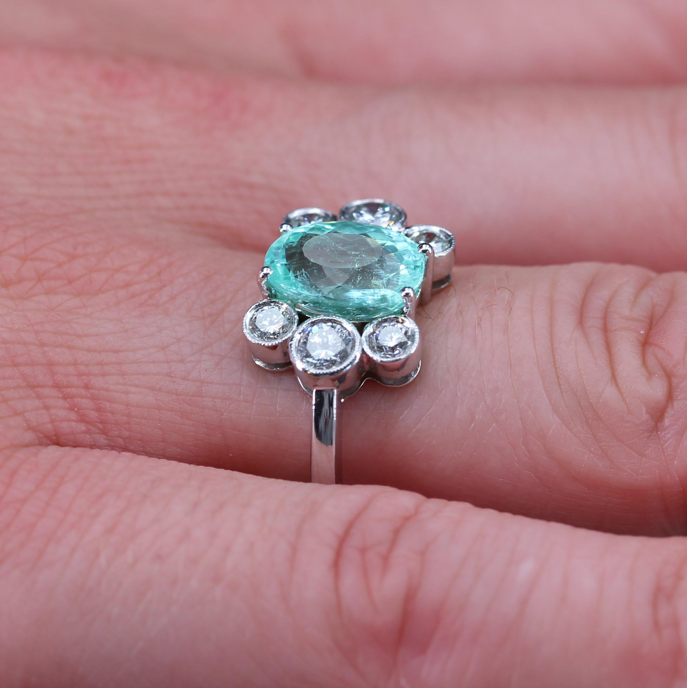 Certified Natural Paraiba Tourmaline Diamonds 18 Karat White Gold Ring In New Condition For Sale In Poitiers, FR