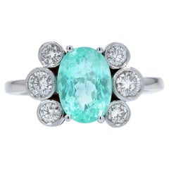 Certified Natural Paraiba Tourmaline Diamonds 18 Karat White Gold Ring