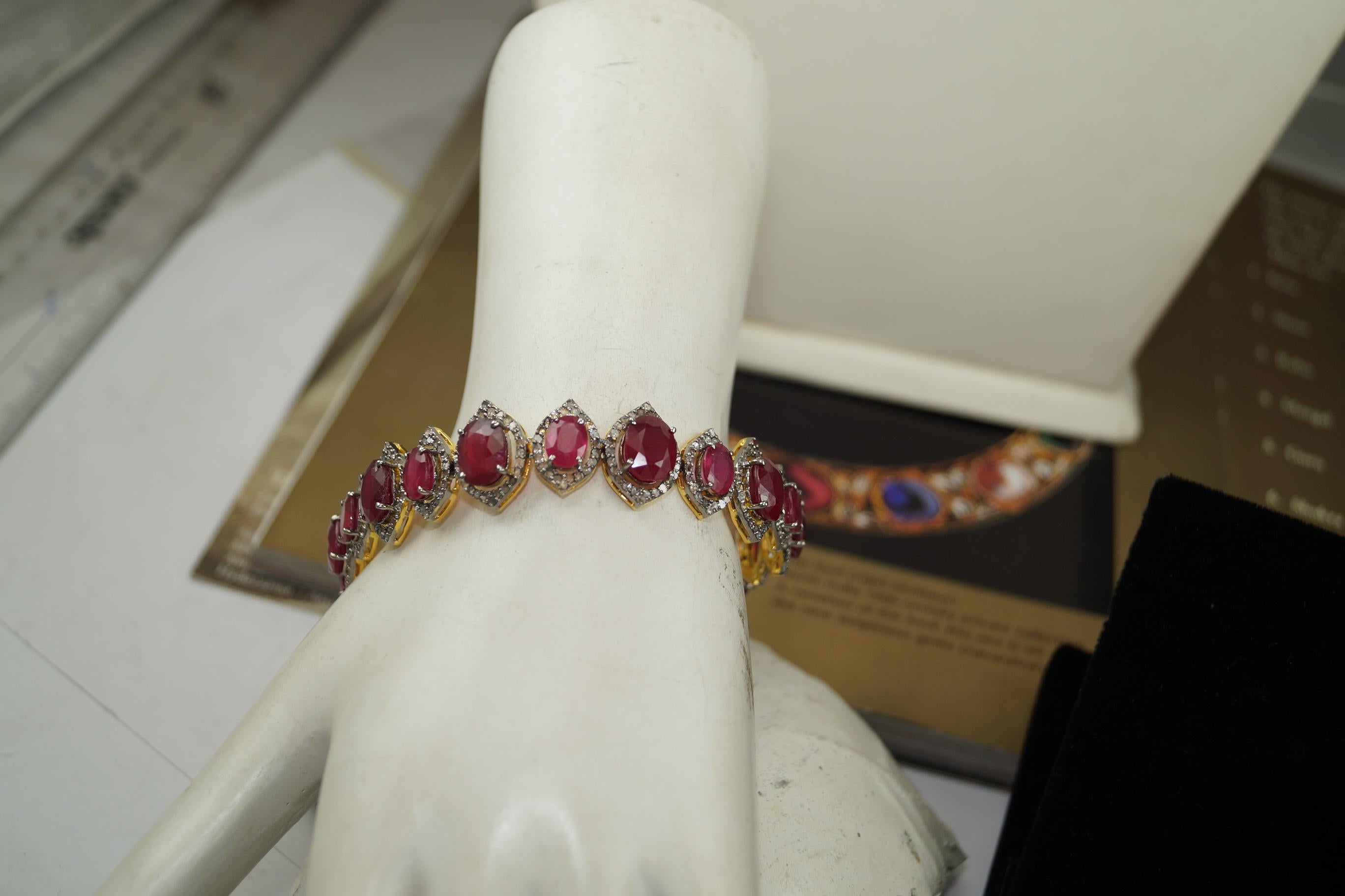 Certified Natural Pave Diamond Ruby Sterling silver bridal wedding necklace For Sale 4