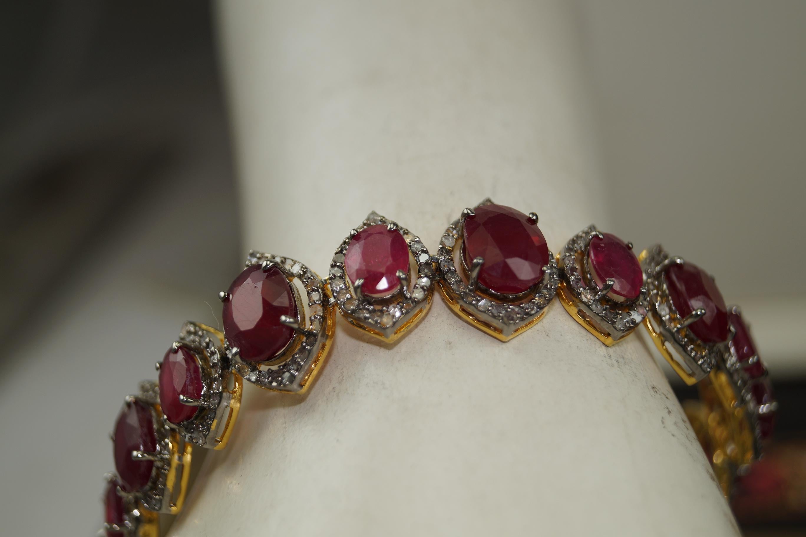 Certified Natural Pave Diamond Ruby Sterling silver bridal wedding necklace For Sale 6