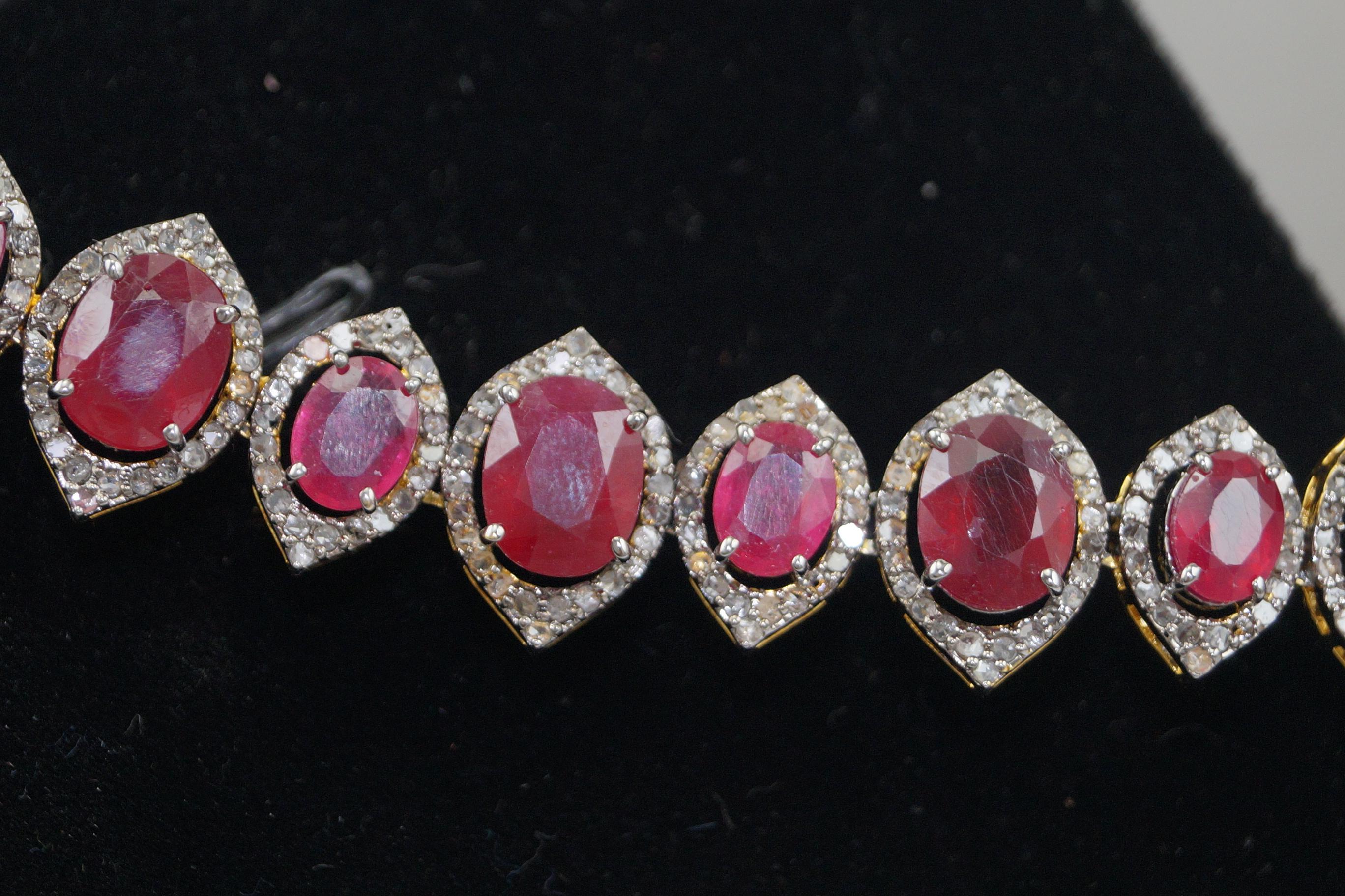 Certified Natural Pave Diamond Ruby Sterling silver bridal wedding necklace For Sale 13