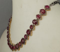 Certified Natural Pave Diamond Ruby Sterling silver bridal wedding necklace