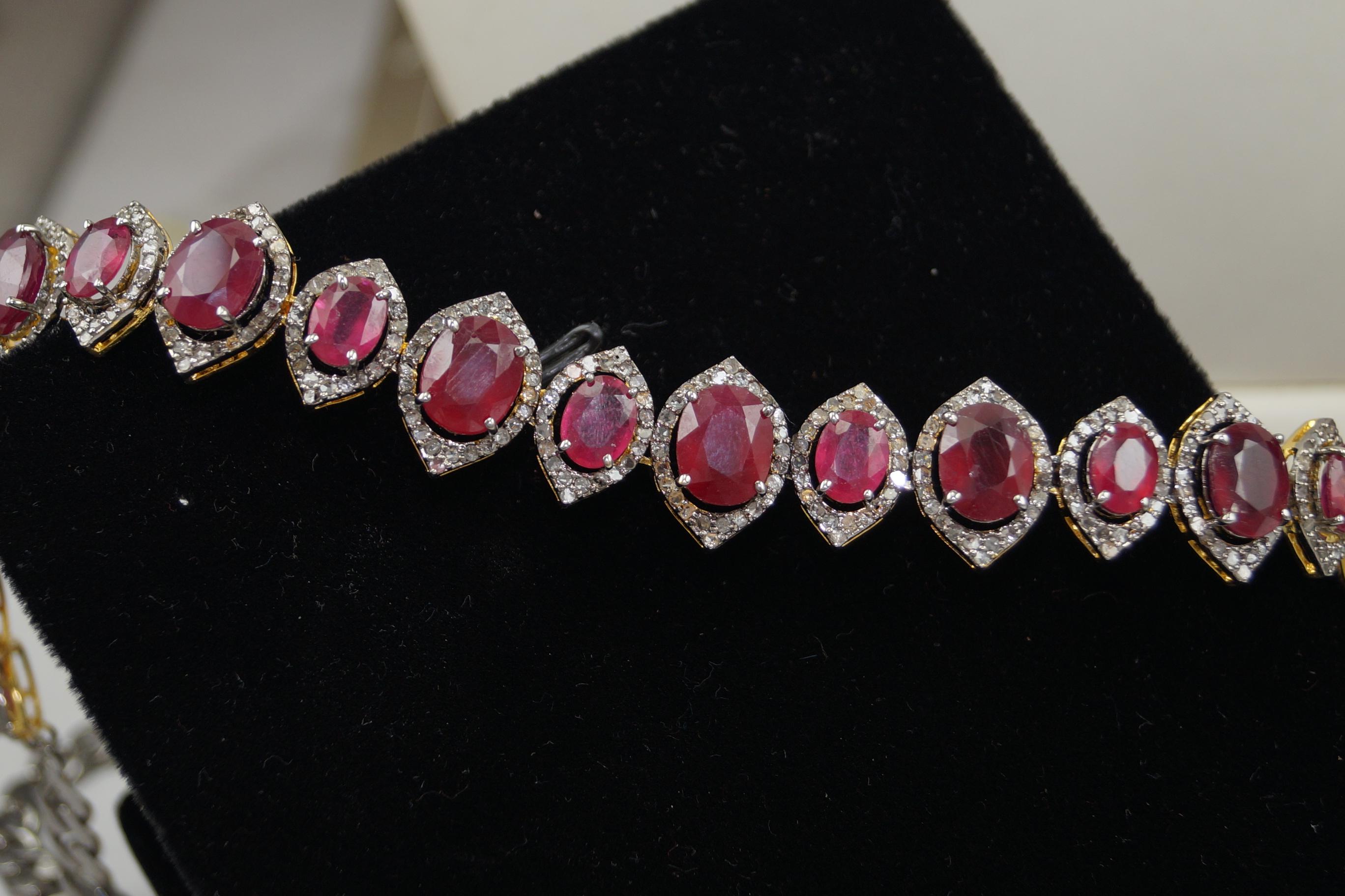 Certified Natural Pave Diamond Ruby Sterling silver bridal wedding necklace For Sale 14