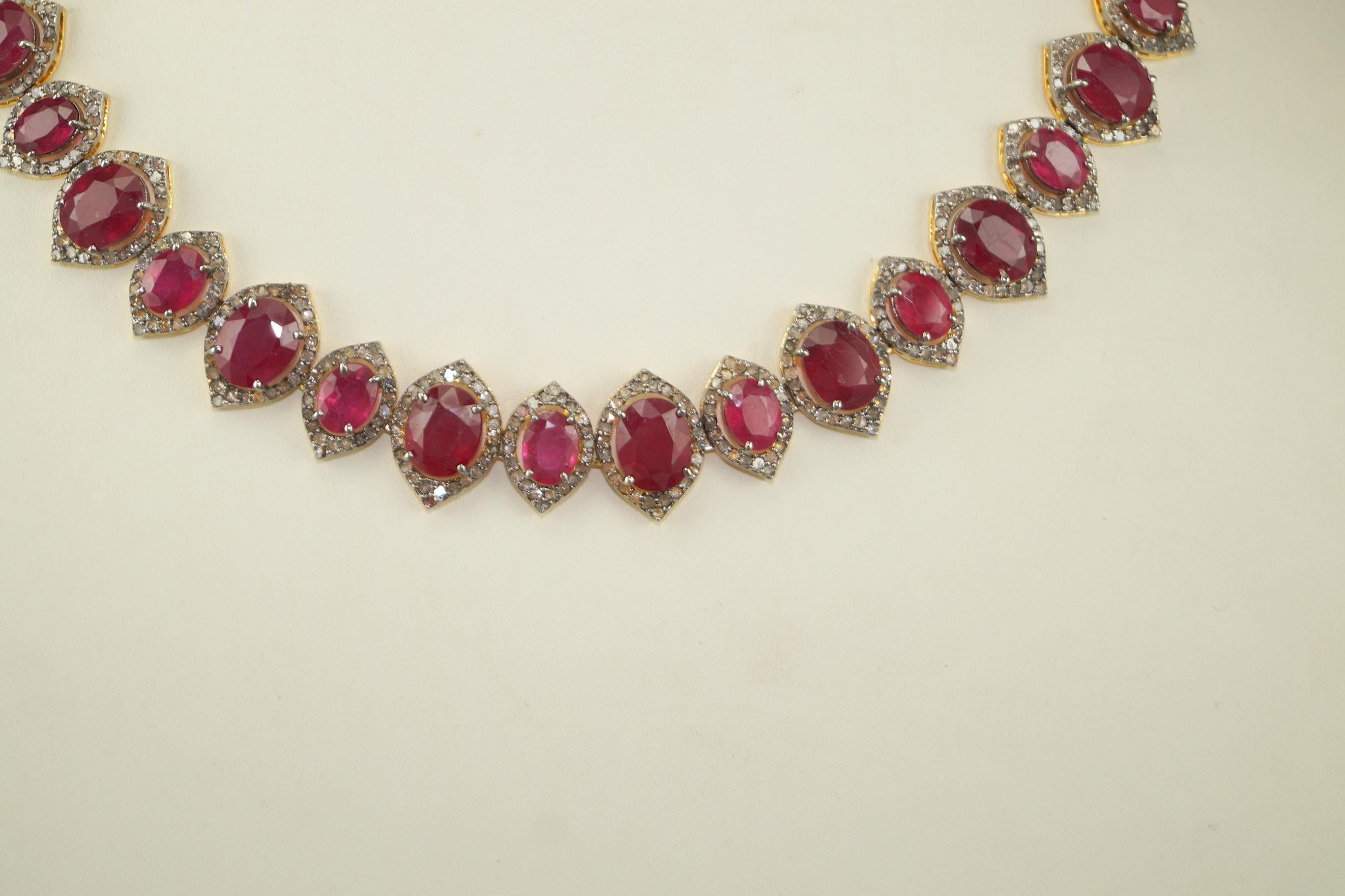 Women's or Men's Certified Natural Pave Diamond Ruby Sterling silver bridal wedding necklace For Sale