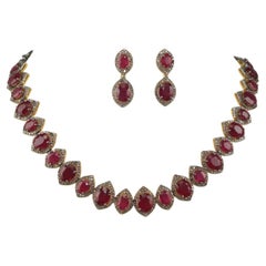 Certified Natural Pave Diamond Ruby Sterling silver bridal wedding necklace