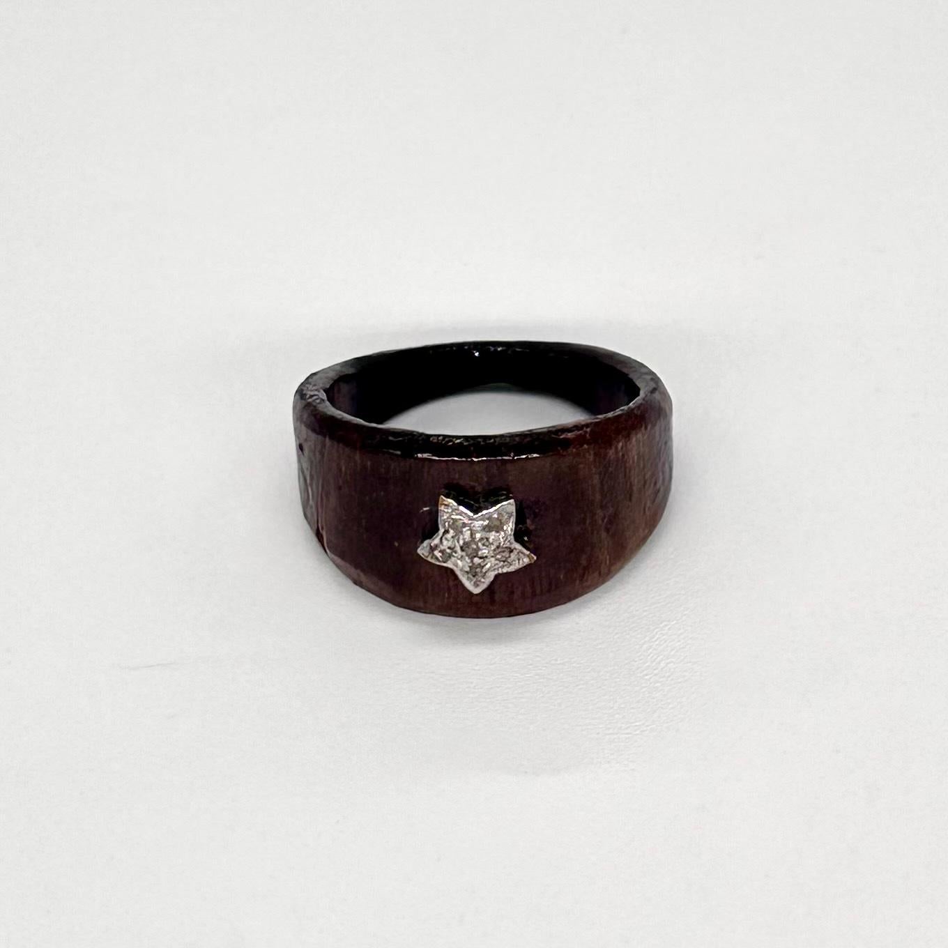 Mixed Cut Certified natural pave diamond star 925 silver wooden ring For Sale