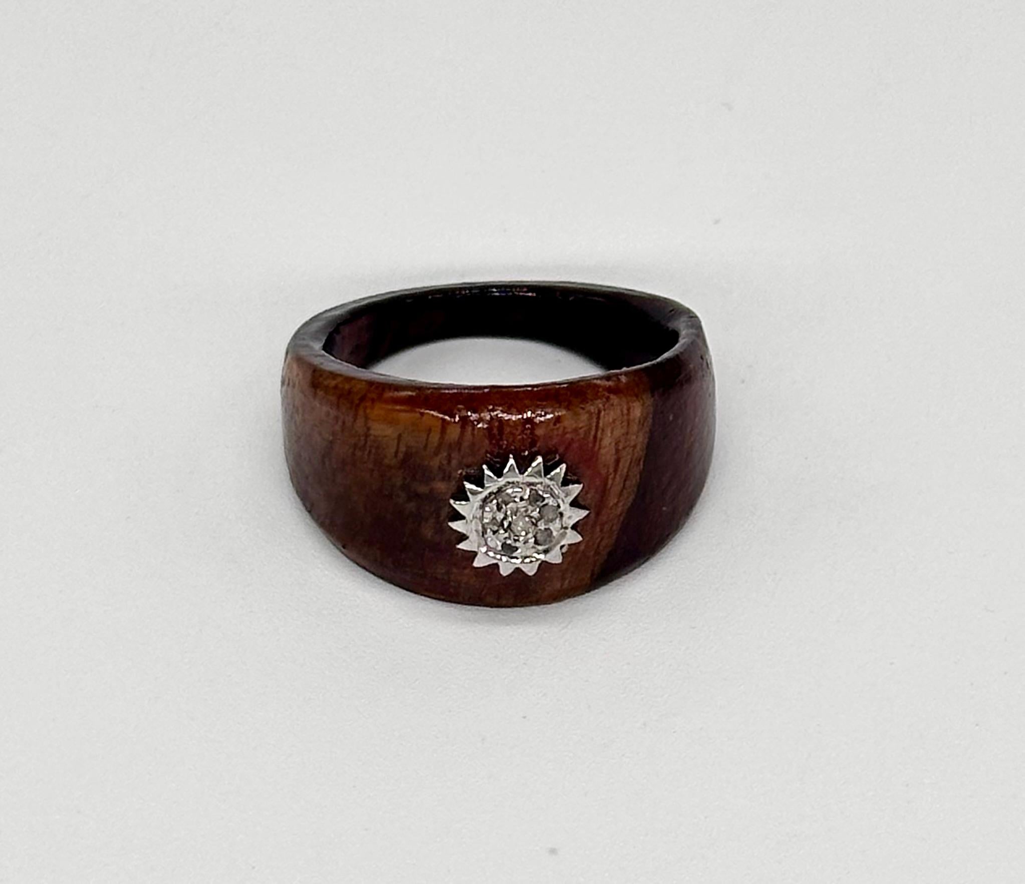 Certified natural pave diamond sunburst 925 silver wooden ring For Sale 3
