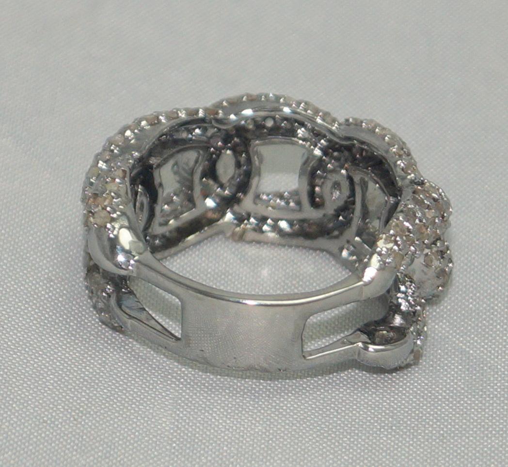 Certified natural pave diamonds sterling silver statement link ring wedding ring In New Condition For Sale In Delhi, DL