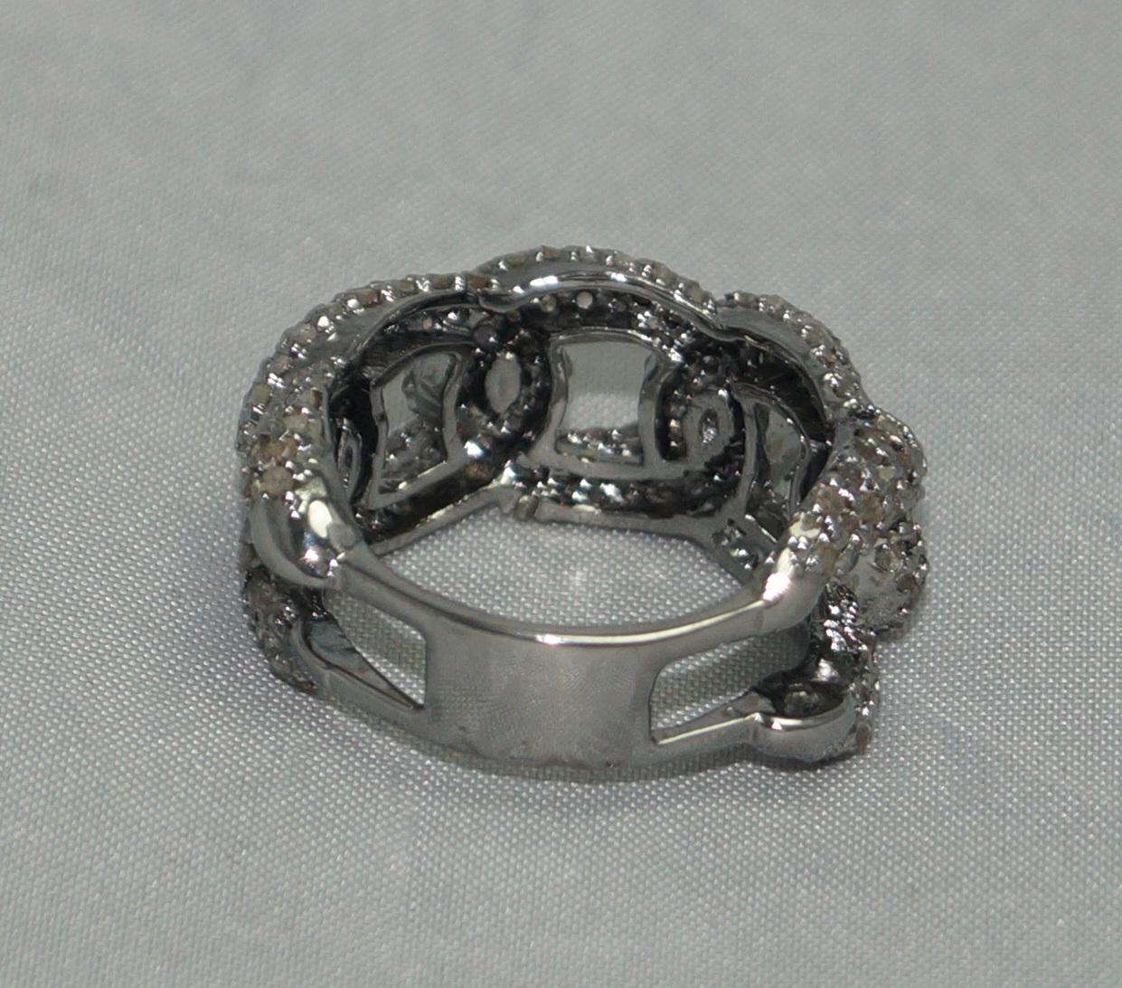 Women's or Men's Certified natural pave diamonds sterling silver statement link ring wedding ring For Sale