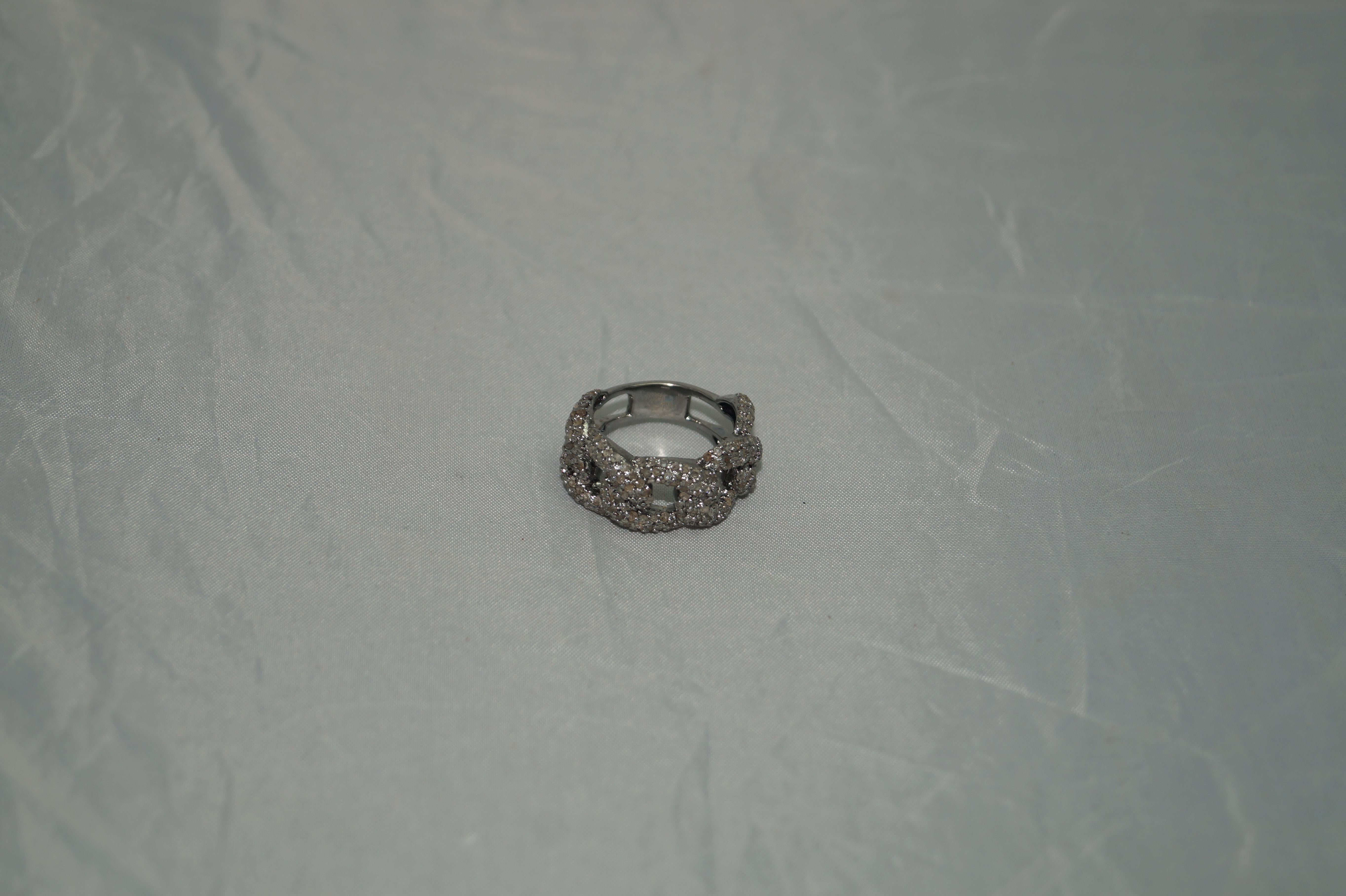 Certified natural pave diamonds sterling silver statement link ring wedding ring For Sale 1