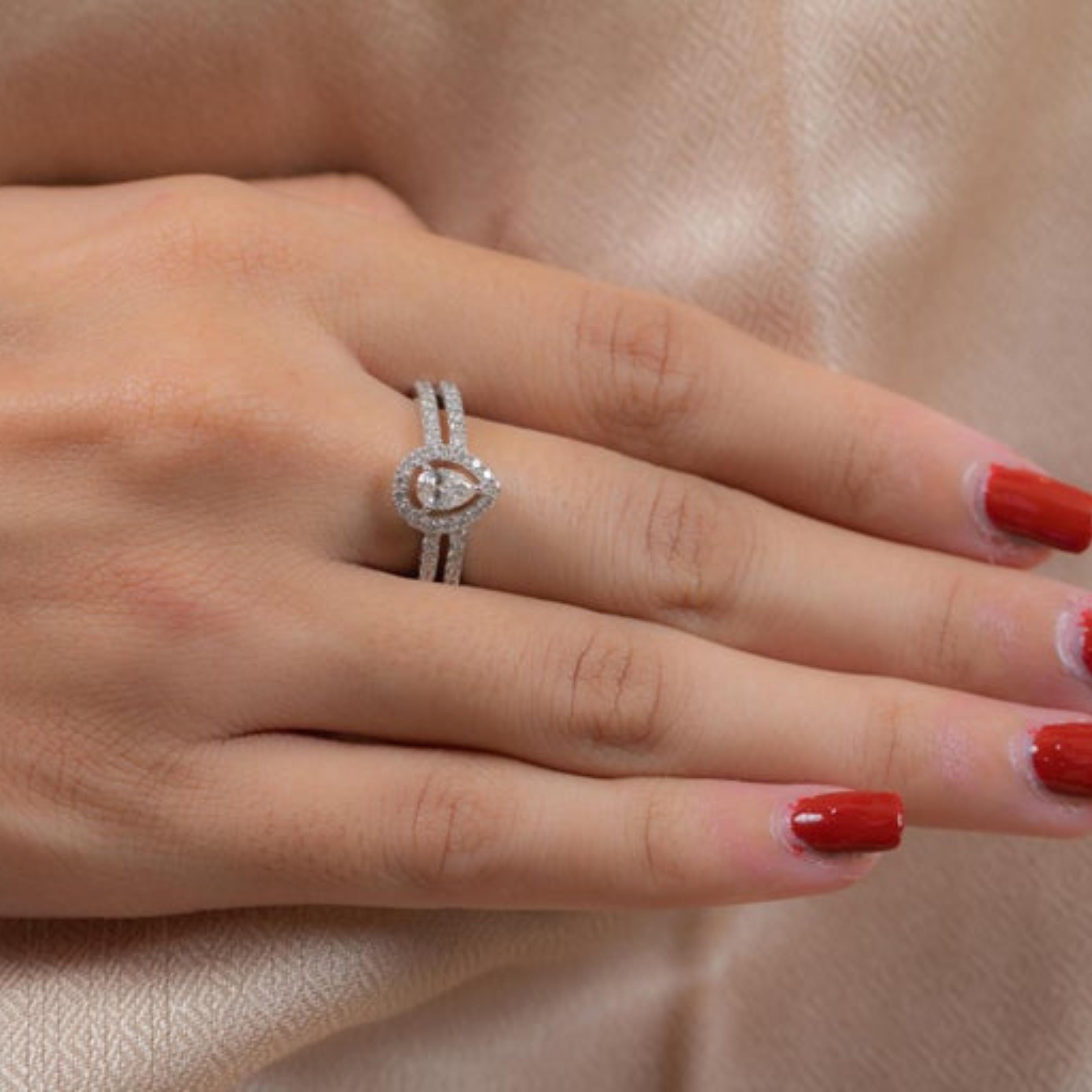 En vente :  Bague de fiançailles pour elle en or blanc massif 14kt, diamant poire certifié naturel 2