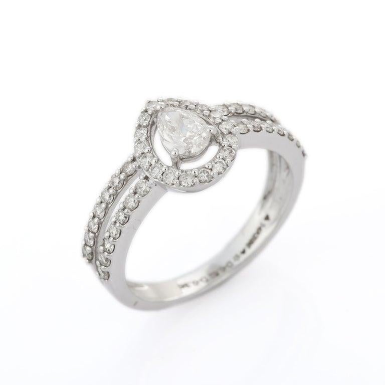 En vente :  Bague de fiançailles pour elle en or blanc massif 14kt, diamant poire certifié naturel 3