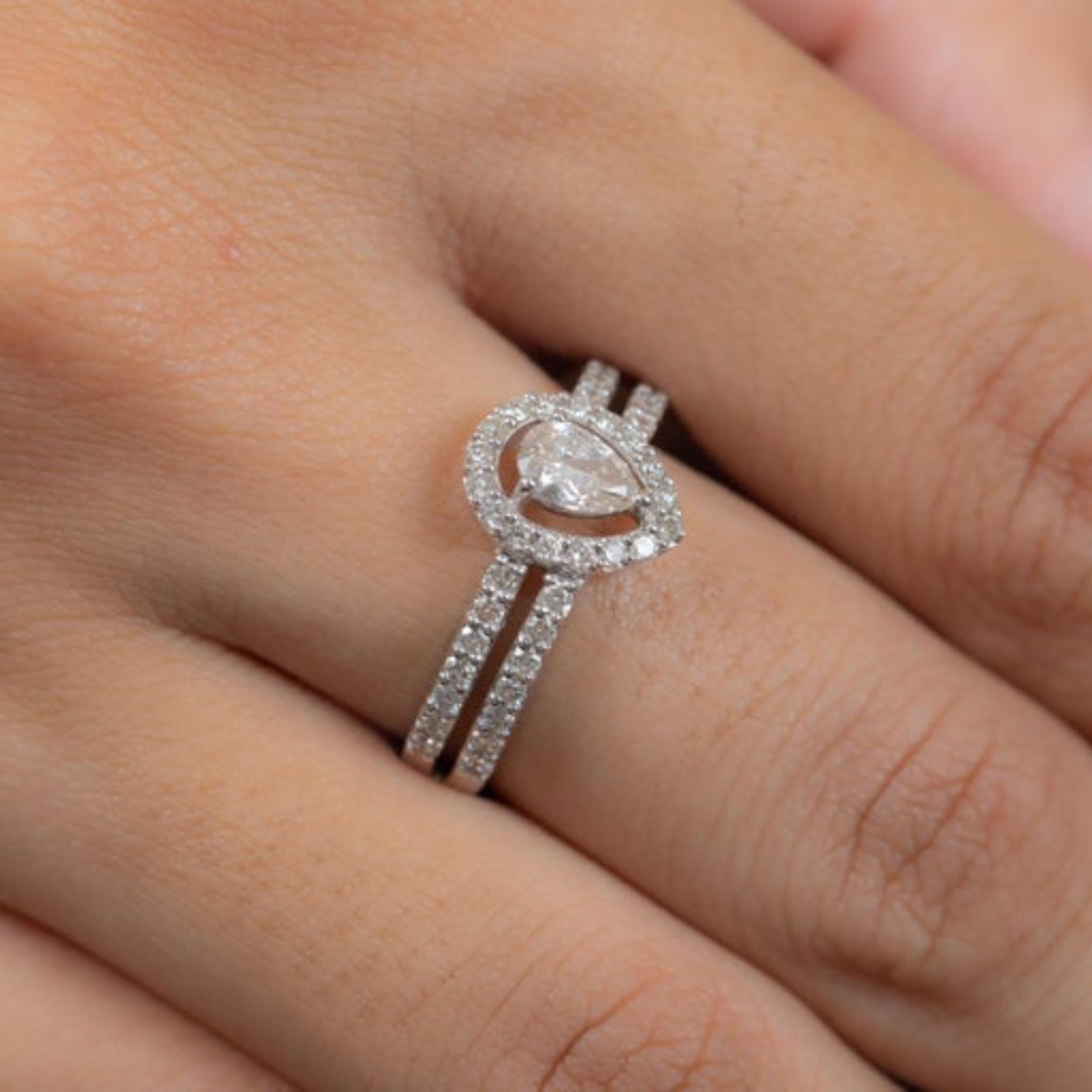 En vente :  Bague de fiançailles pour elle en or blanc massif 14kt, diamant poire certifié naturel 4