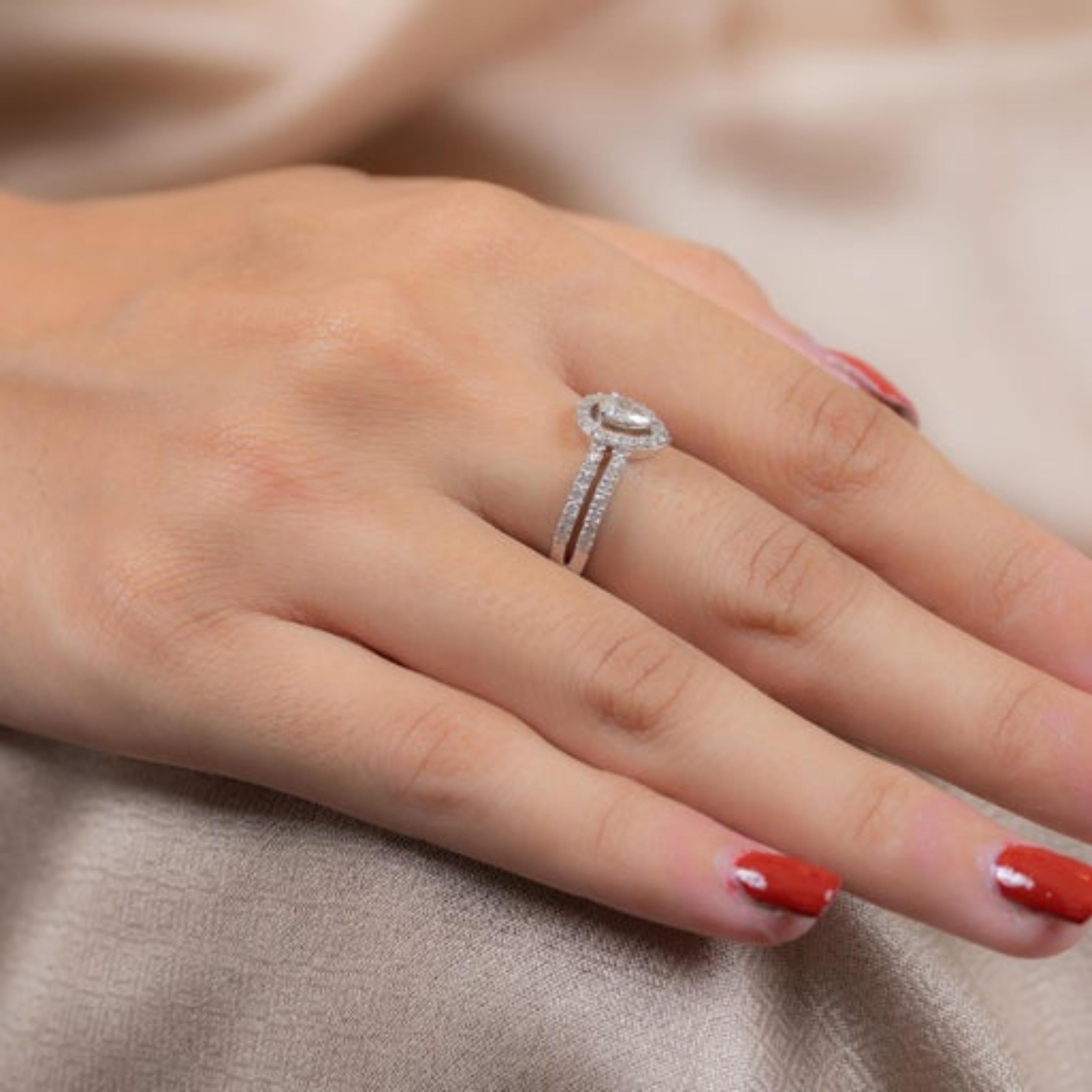 En vente :  Bague de fiançailles pour elle en or blanc massif 14kt, diamant poire certifié naturel 6