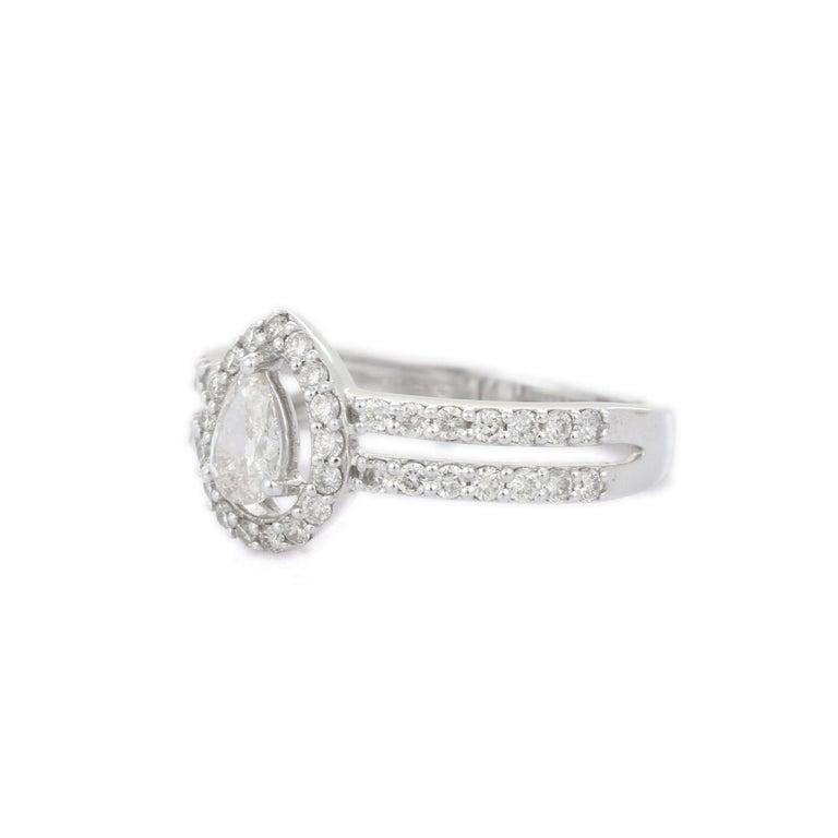 En vente :  Bague de fiançailles pour elle en or blanc massif 14kt, diamant poire certifié naturel 7