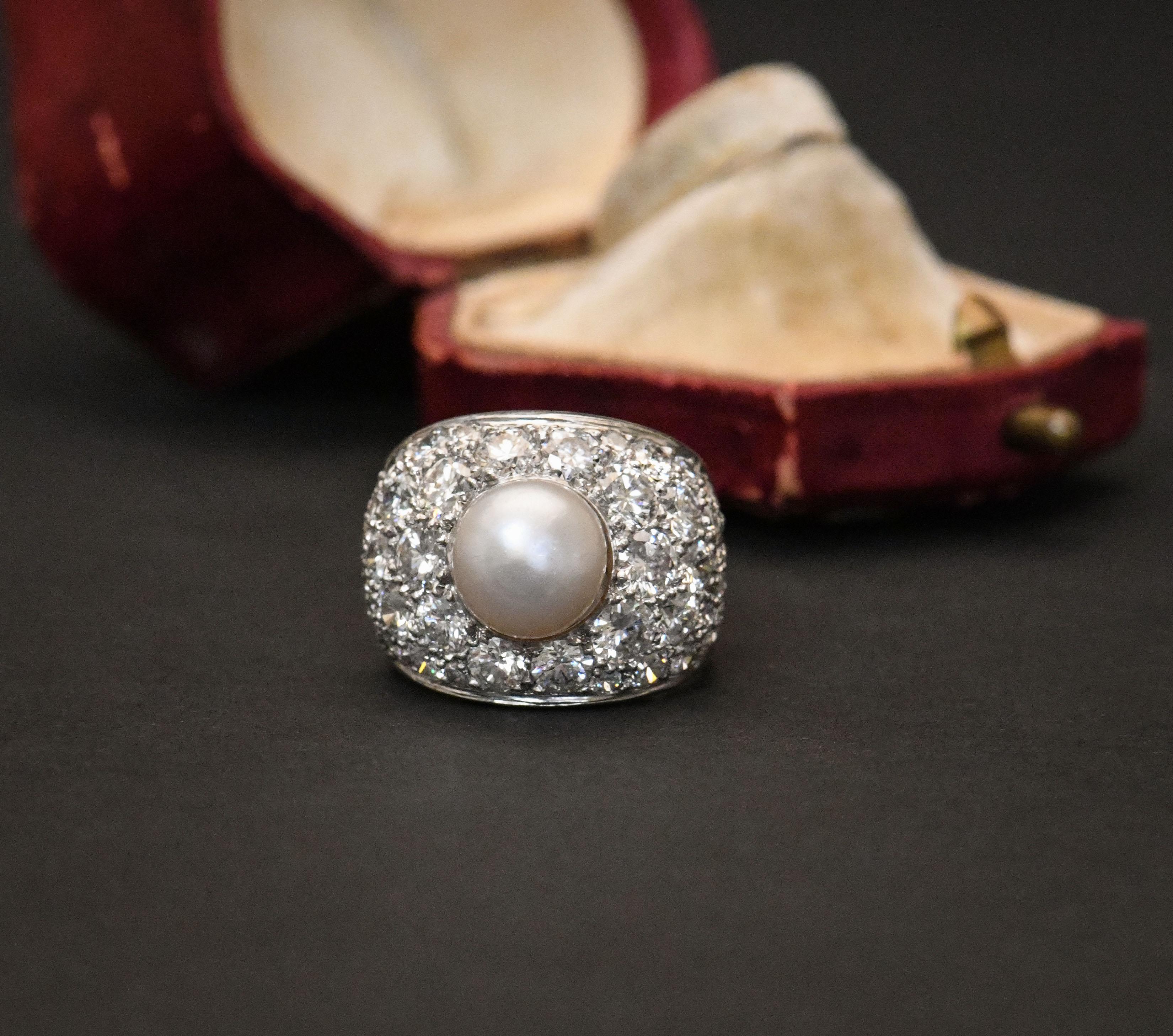 Certified Natural Pearl 14 Karat White Gold and Diamond Ring 6