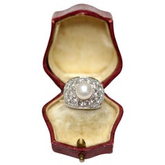 Certified Natural Pearl 14 Karat White Gold and Diamond Ring