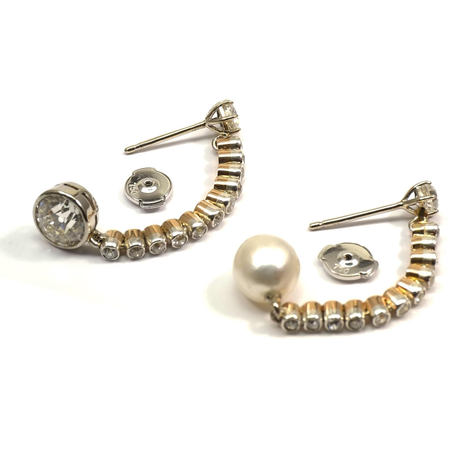 Certified Natural Pearl and 2.54 Carat Diamond Gold Earrings, circa 1930 1