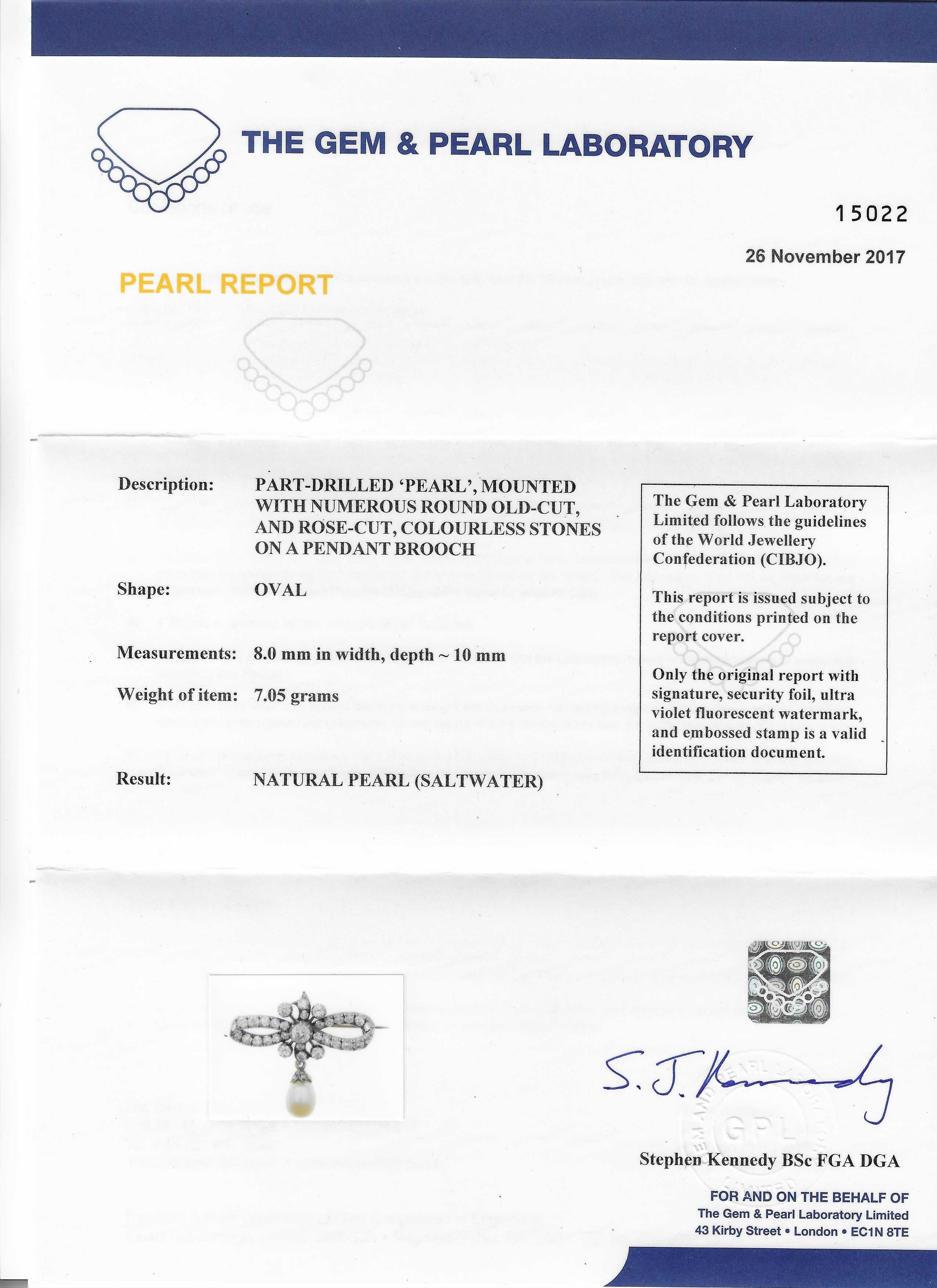 Perles naturelles certifiées et  Arc en diamant  Broche 19ème siècle en vente 1