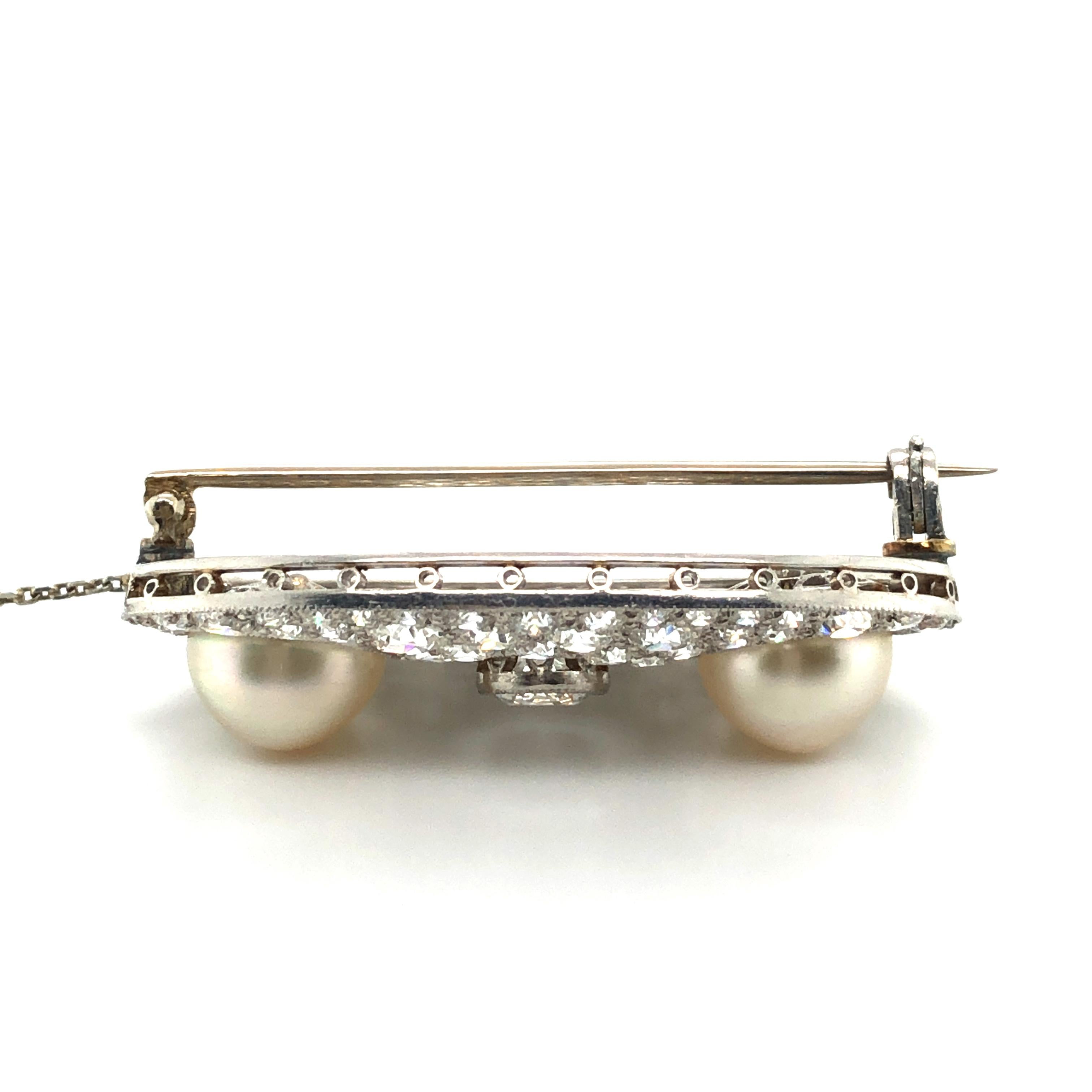 Certified Natural Pearl and Diamond Brooch in Platinum, ca. 1925 9