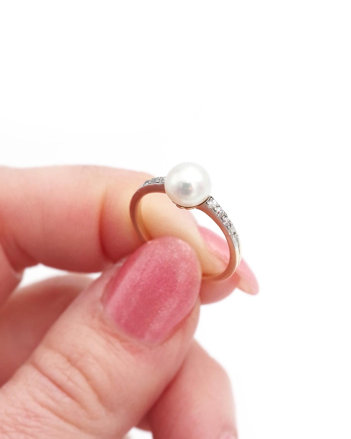 Certified natural pearl ring in 18 karat gold and platinum, Art Deco ring In Good Condition In PARIS, FR
