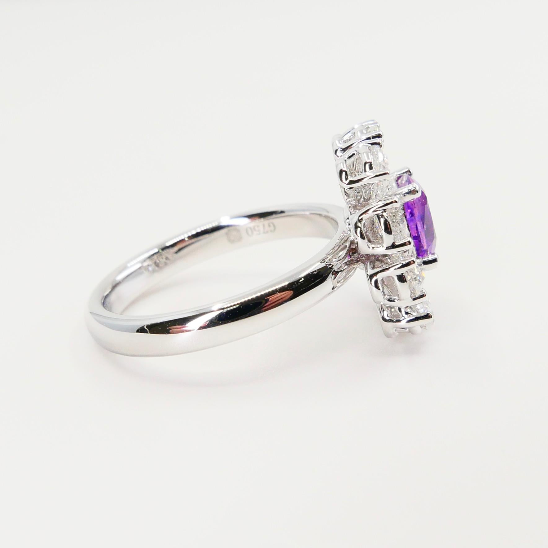 Bague cocktail certifiée naturelle, saphir rose violet sans chaleur et diamant taille rose en vente 9