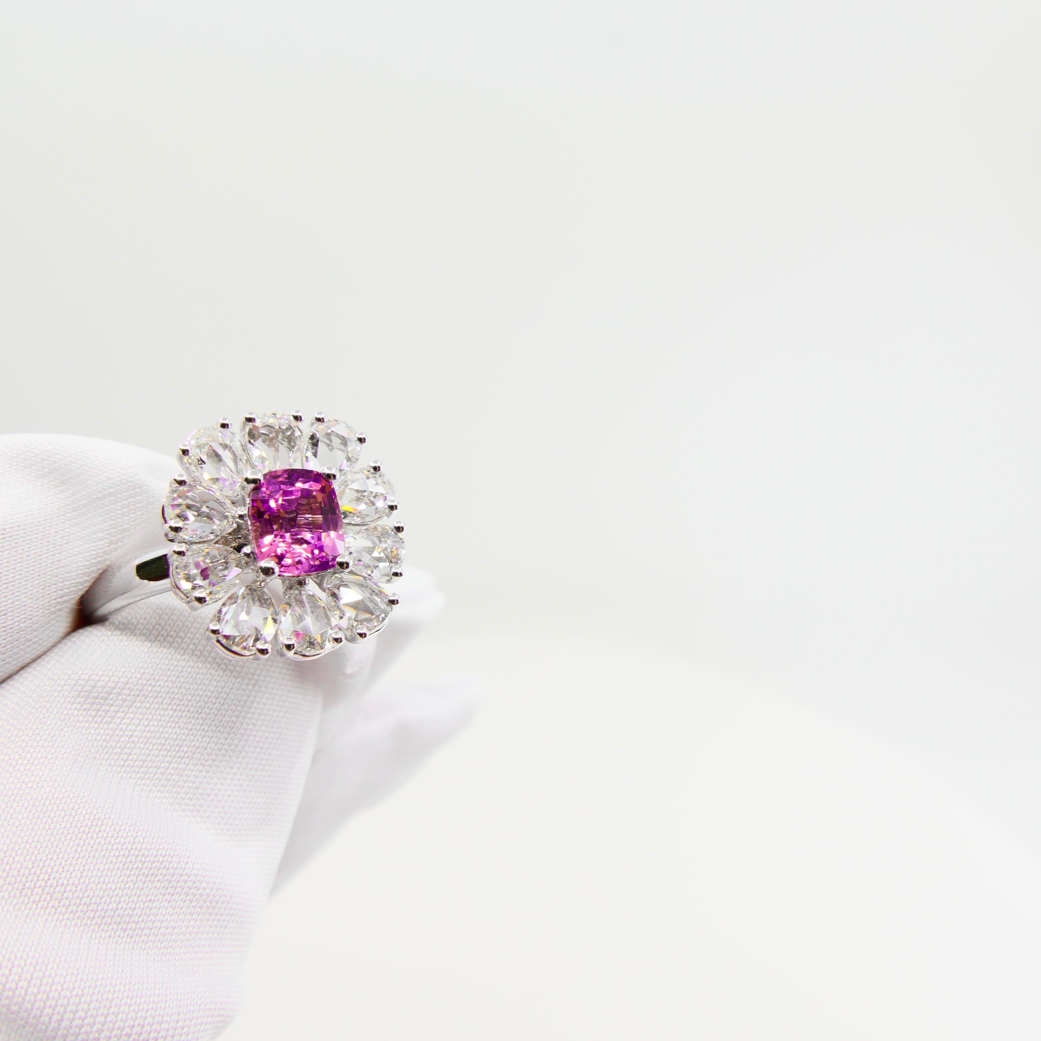 Certified Natural Pink Purple No Heat Sapphire & Rose Cut Diamond Cocktail Ring For Sale 10
