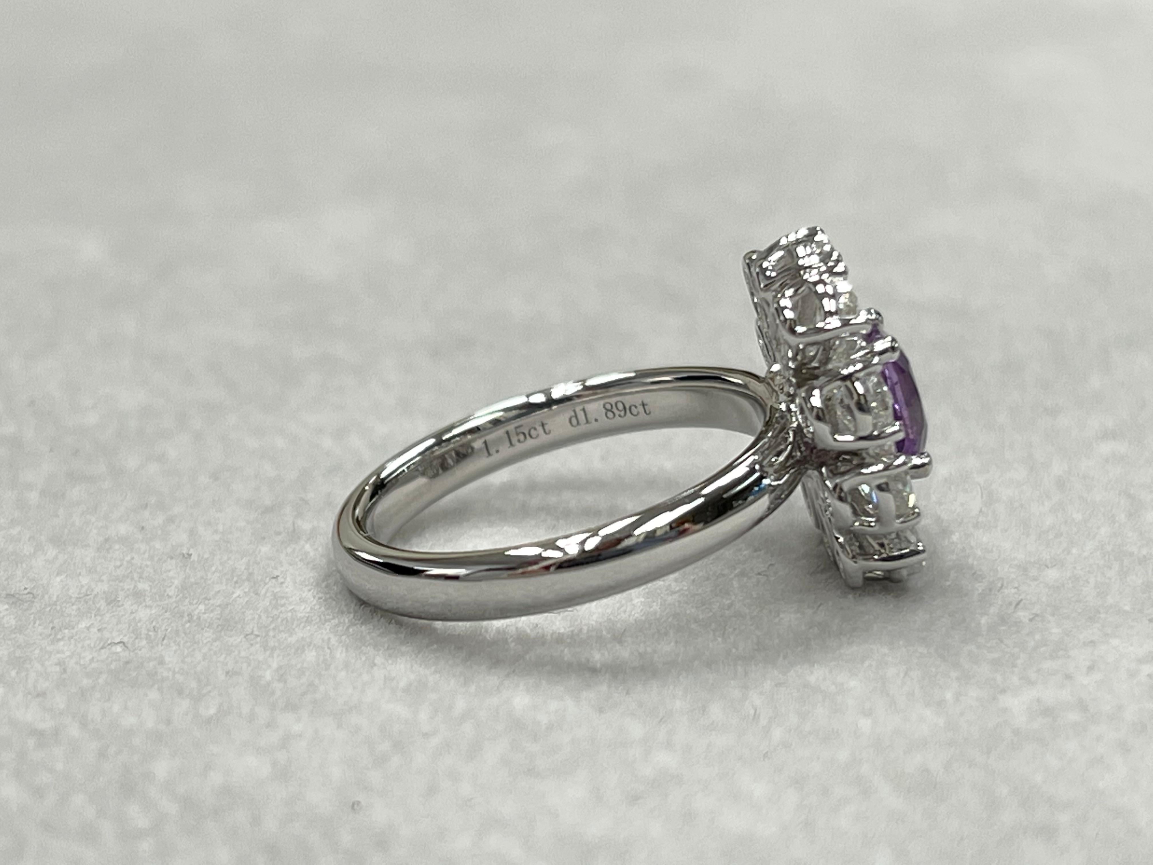 Certified Natural Pink Purple No Heat Sapphire & Rose Cut Diamond Cocktail Ring In New Condition For Sale In Hong Kong, HK