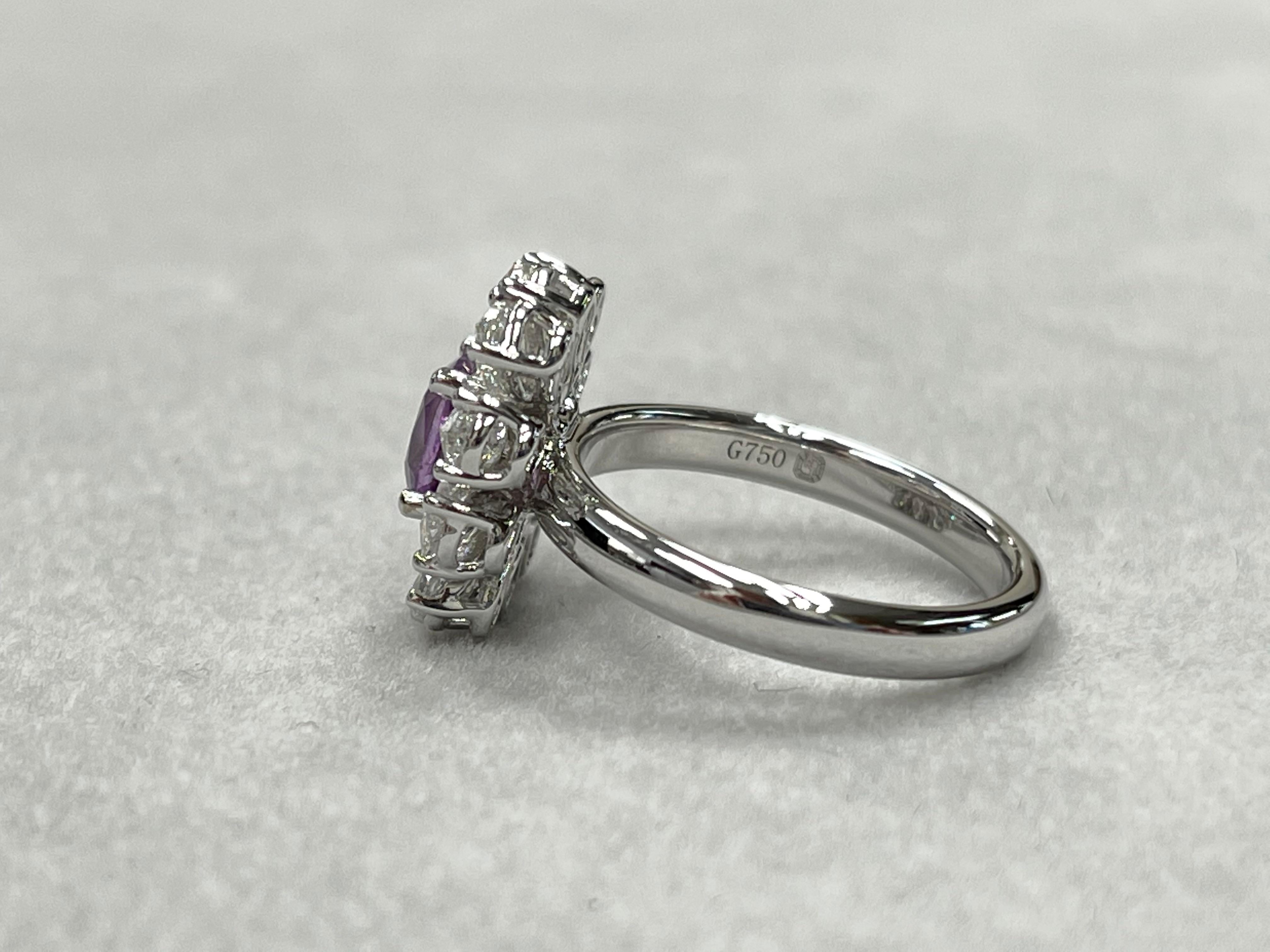 Women's Certified Natural Pink Purple No Heat Sapphire & Rose Cut Diamond Cocktail Ring For Sale