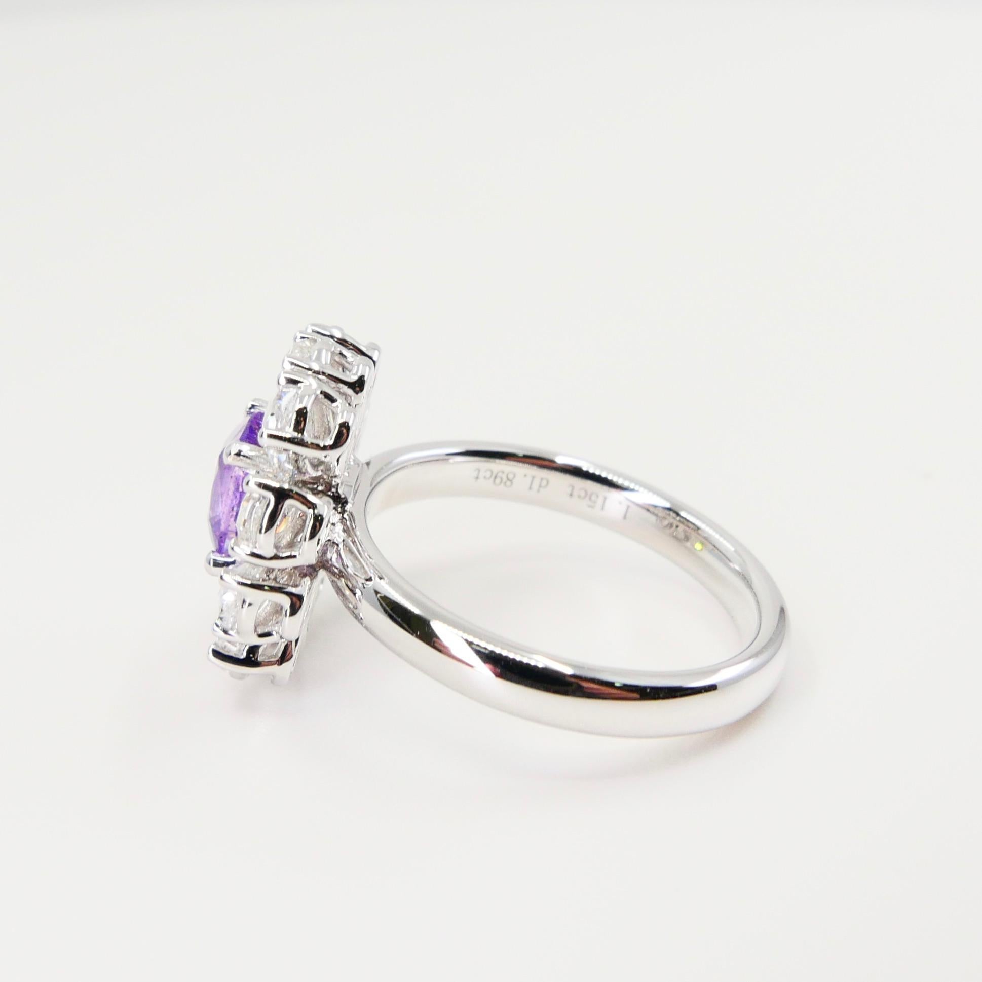 Bague cocktail certifiée naturelle, saphir rose violet sans chaleur et diamant taille rose en vente 6