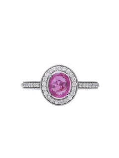 Certified Natural Pink Ruby Ring with Diamonds Set in 18 Karat White Gold
