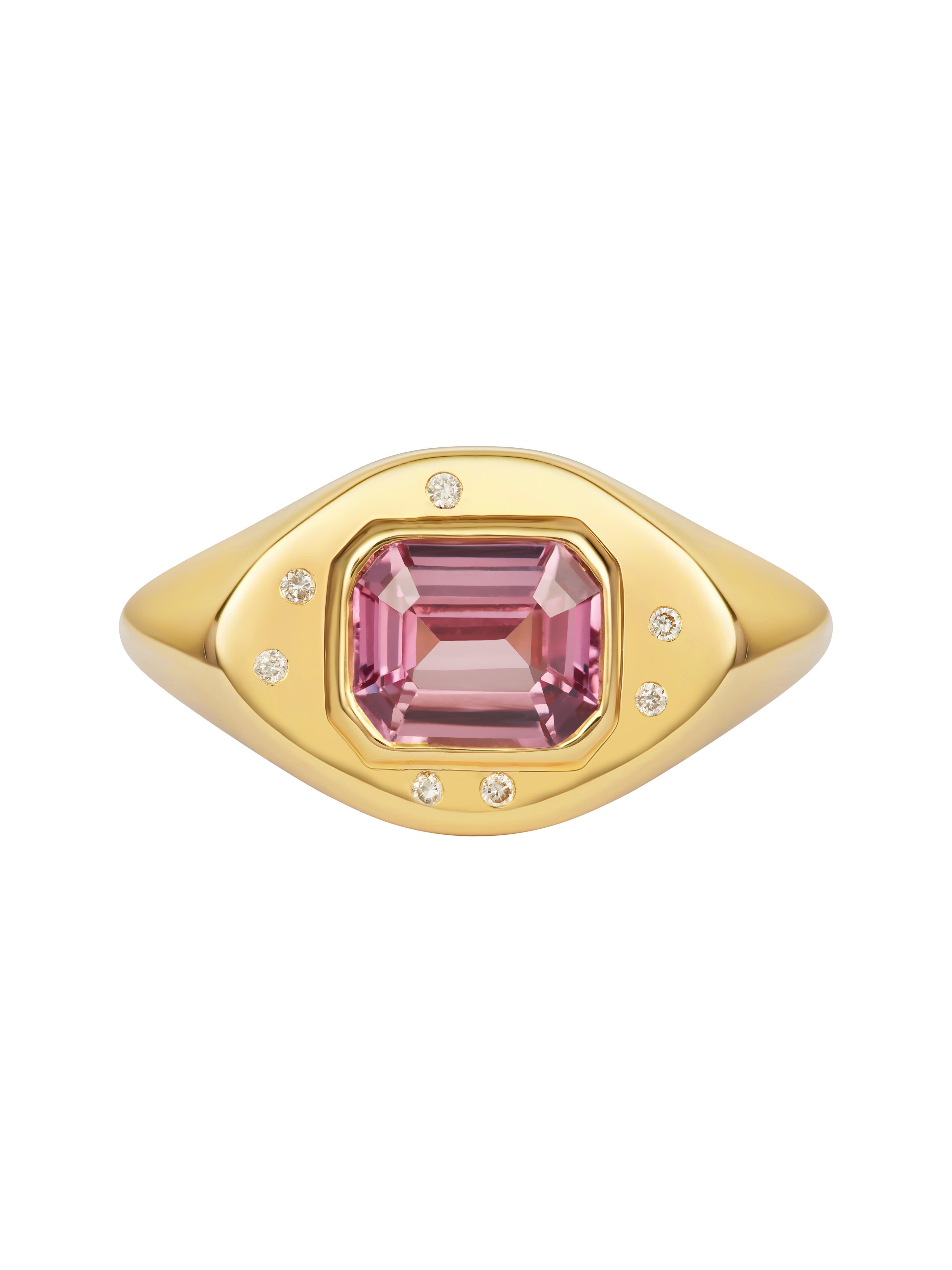 Contemporary Certified Natural Pink Sapphire Signet Ring