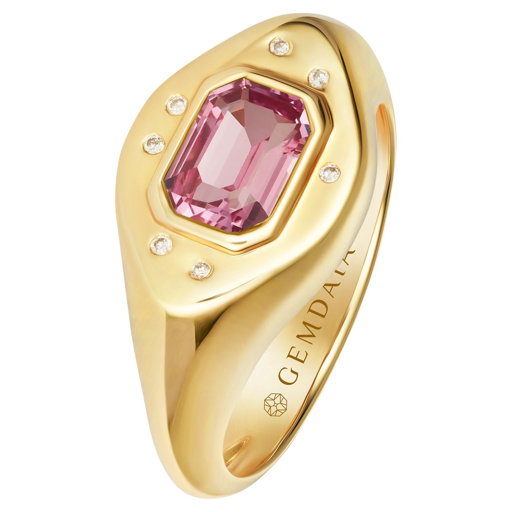 Certified Natural Pink Sapphire Signet Ring  For Sale