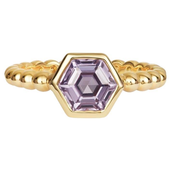 Certified Natural Purple Sapphire Hex Ring  For Sale
