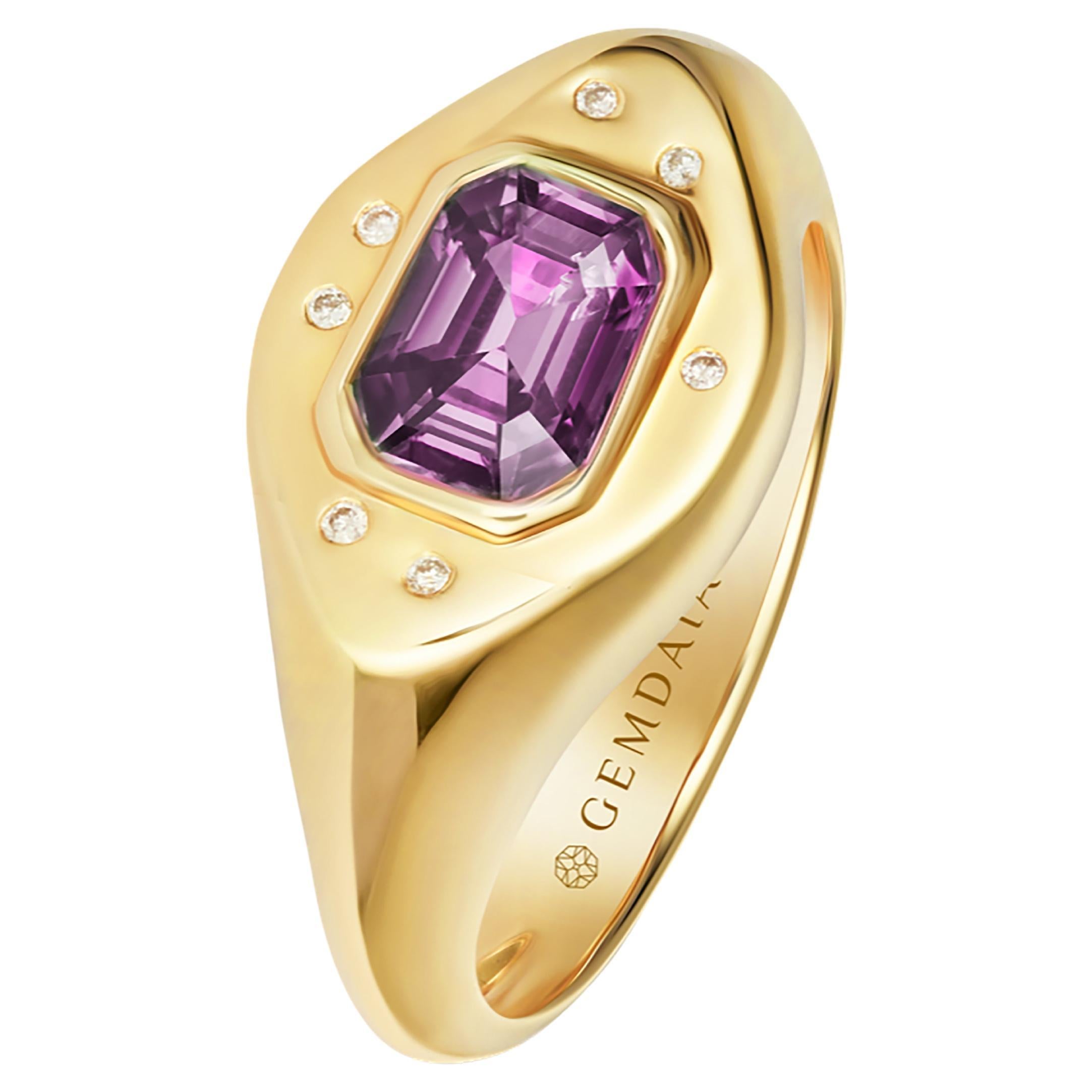 Certified Natural Purple Sapphire Signet Ring  For Sale