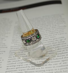 Certified natural real rose uncut diamond emerald sterling silver eternity band