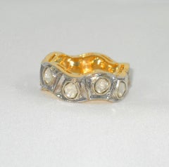 Natural real uncut diamond zigzag sterling silver gold plated ring eternity band