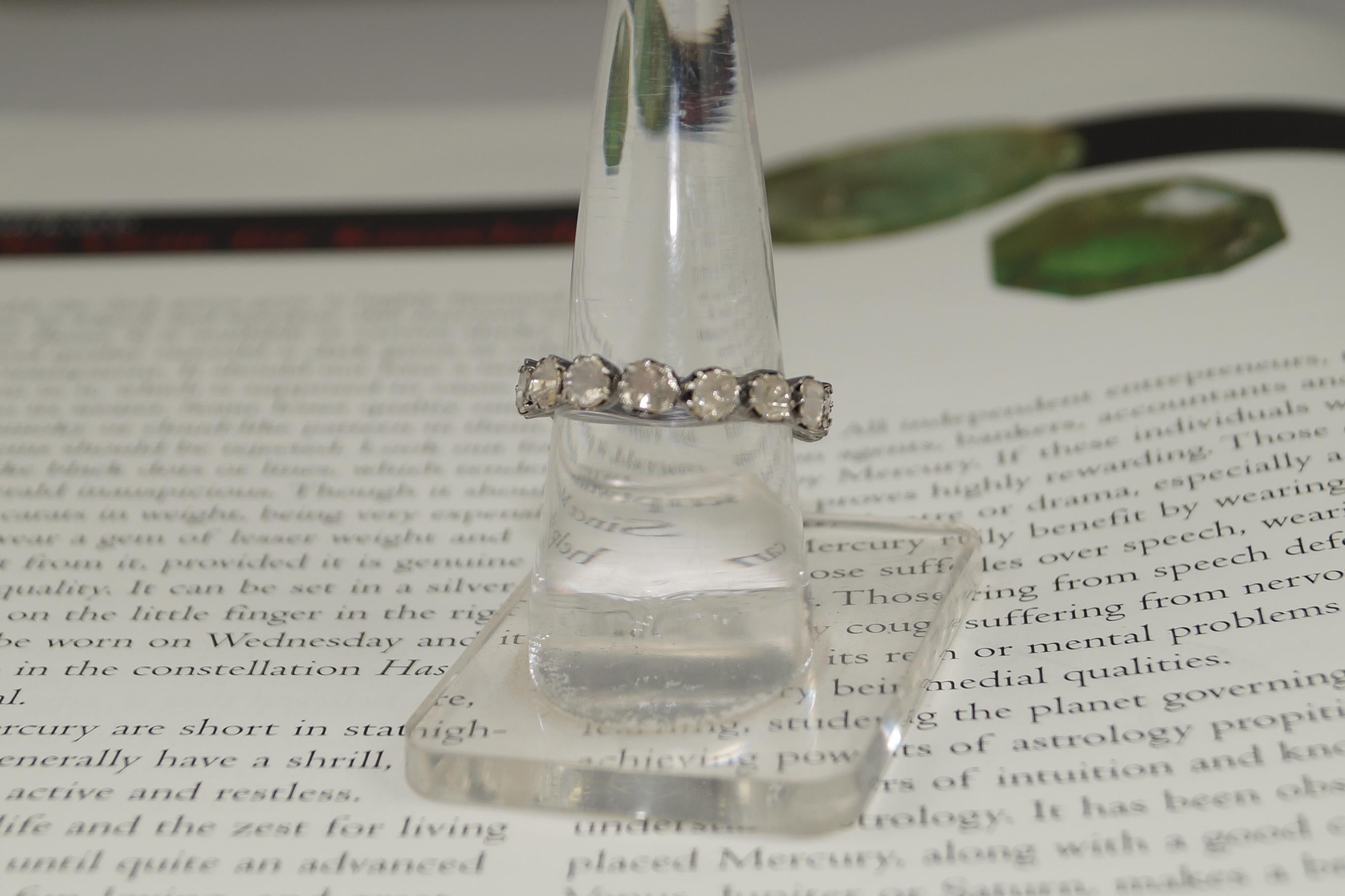 Contemporary Certified natural real uncut diamond oxidized sterling silver ring eternity band