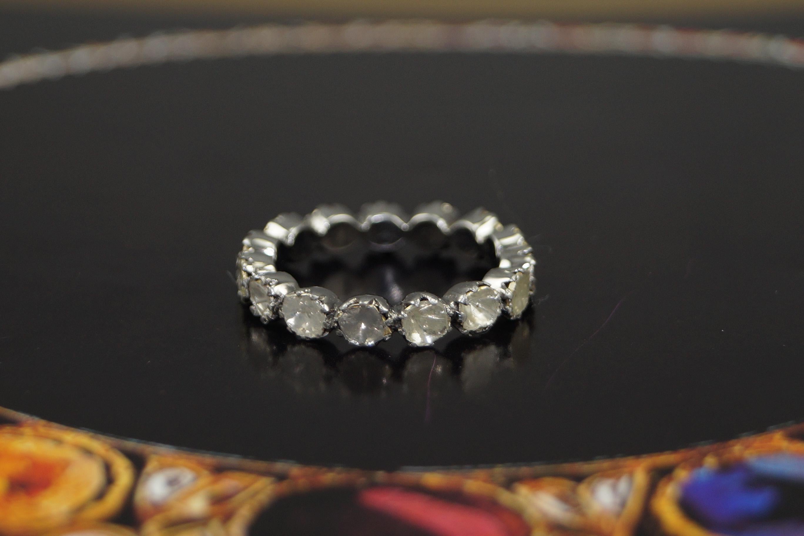 Uncut Certified natural real uncut diamond oxidized sterling silver ring eternity band For Sale