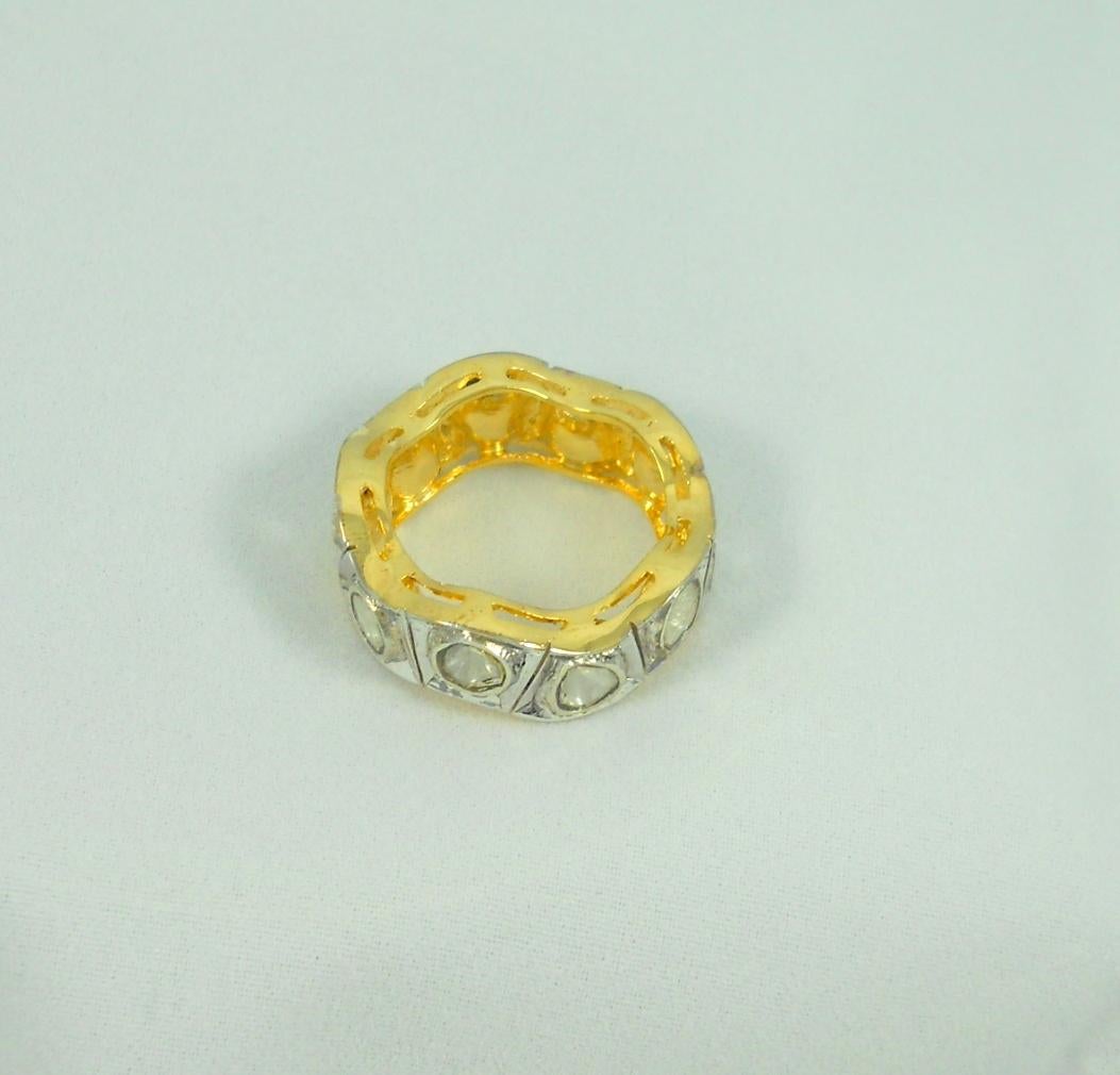 da uomo o donna Anello eternità con diamante naturale non tagliato a zig zag in argento sterling placcato oro in vendita