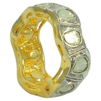 Natural real uncut diamond zigzag sterling silver gold plated ring eternity band