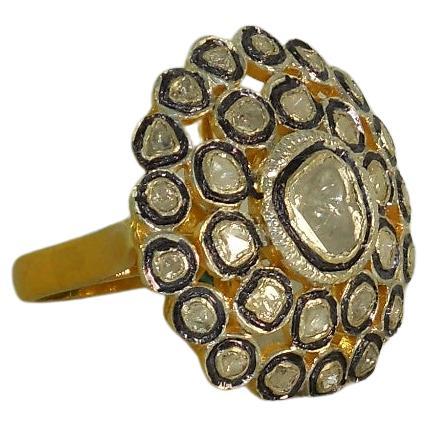 Certified natural real 4.77carats uncut diamonds 18K gold silver ring For Sale