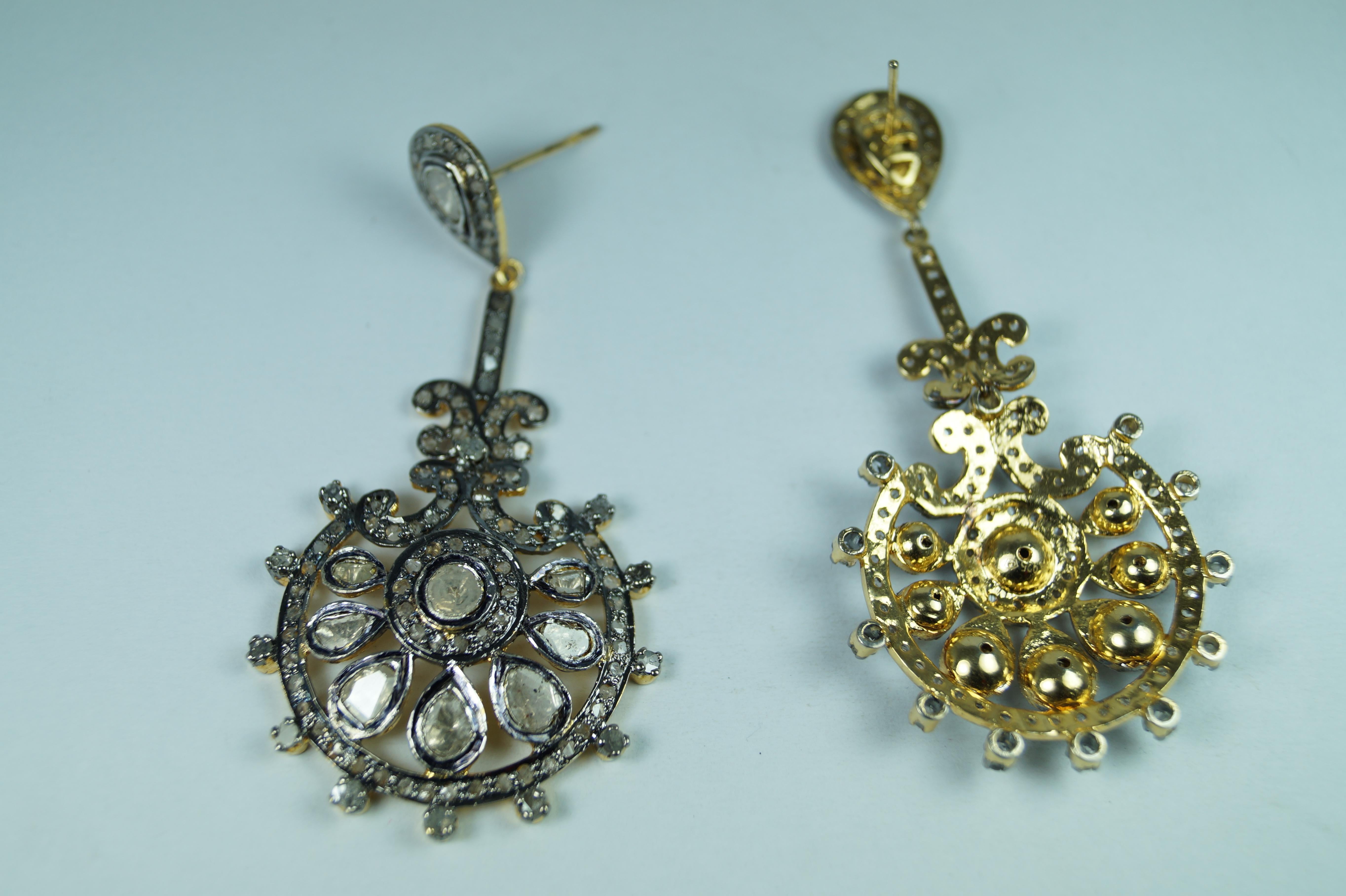 Certified natural real uncut diamonds sterling silver dangler earrings For Sale 2