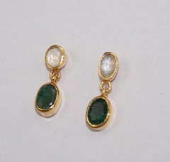 Certified natural real uncut diamonds sterling silver emerald drop earrings