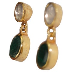 Certified natural real uncut diamonds sterling silver emerald drop earrings